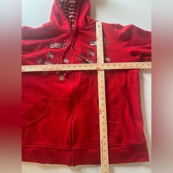 Vintage Y2K Quacker Factory red gold stars embroidered flags zip up hoodie sz 1X - Picture 11 of 15